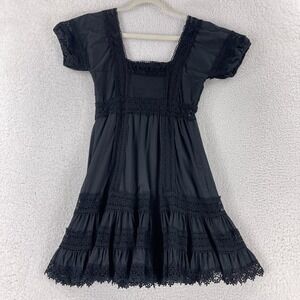 Victoria's Secret Mini Dress Womens Size 4 Black Lace Short Sleeve Boho Smocked